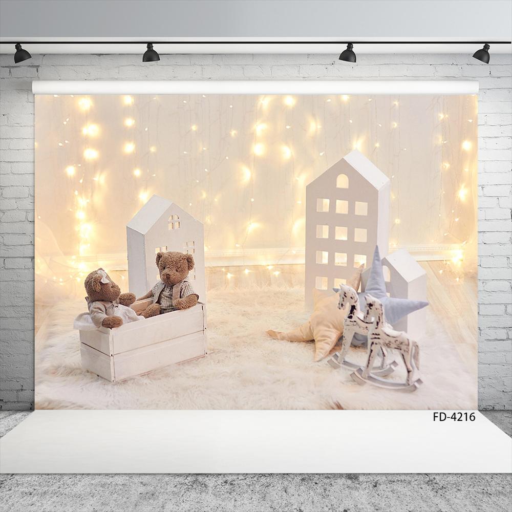 Photography Lighting Home - クリスマスライトの文字列のおもちゃクマの馬家撮影の背景の赤ちゃん子供ポートレート撮影の背景の写真